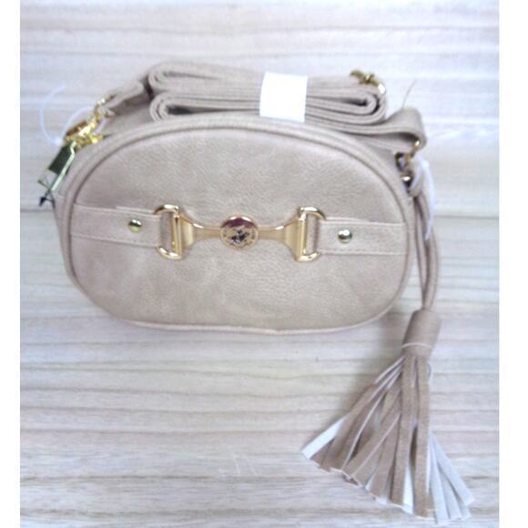 Beverly Hills Polo Club BHPC Taupe Vegan Leather Crossbody Purse - Picture 1 of 10